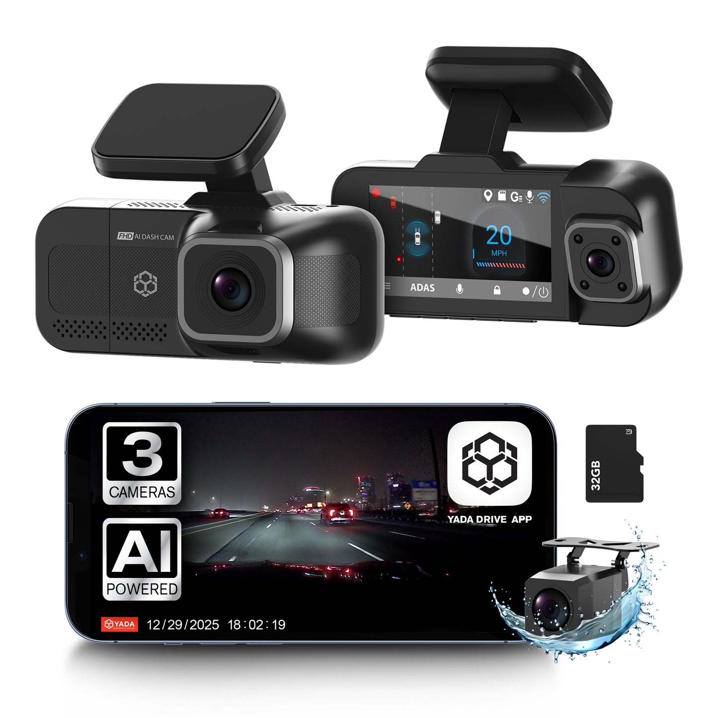 YADA Roadcam AI 3 Channel Dashcam