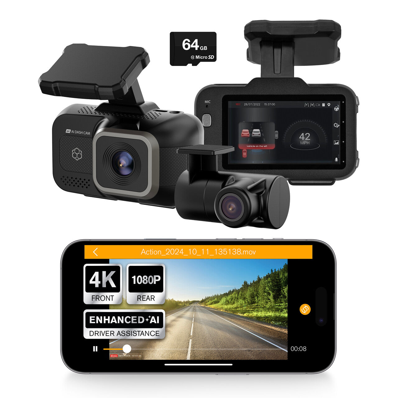 YADA ROADCAM AI PLUS 4K AI DASHCAM & REAR CAM SET